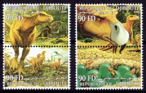 Djibouti 2004 DINOSAURS-PREHISTORIC ANIMALS Set 2 Pairs Perforated MNH VF