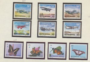 BOTSWANA - Sc 349-358 - MNH 2  sets - insects, Butterfly. airplanes - 1984