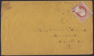 US 1850s Sc 10 IMPERF TYPE I TIED NC CANCEL TO PA