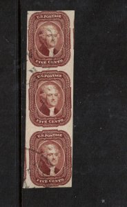 USA #12 Used Rare Strip Of Three With Ideal Light Cancel **With Certificate**