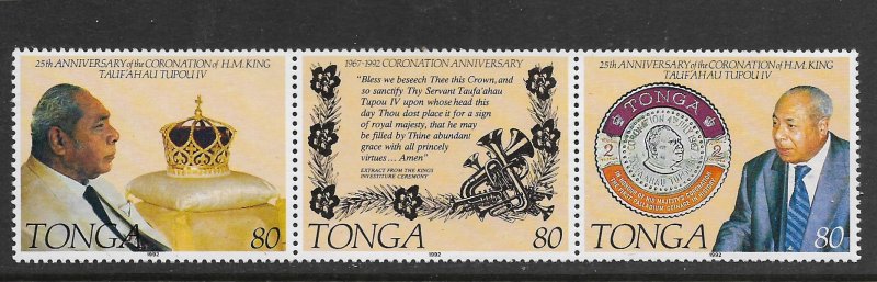 TONGA, 820, MNH,STRIP OF 3, CORONATION