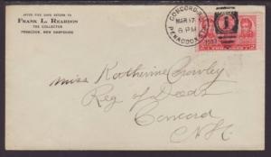 Frank Reardon,Tax Collector,Penacock,NH 1937 Cover