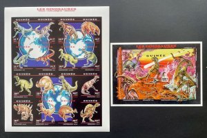 1993 Stamps Sheetlet and S/S Dinosaurs and Prehistoric Animals Guinea Imperfect -