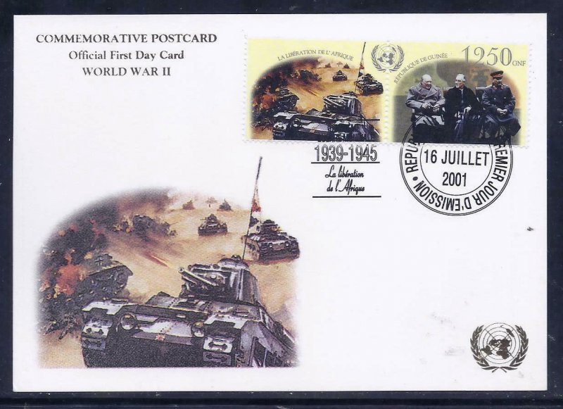 GUINEA STAMPS 2001 UN WWII WW2 WAR SET OF 5 MAXIMUM CARD GOLD PRINTING VF