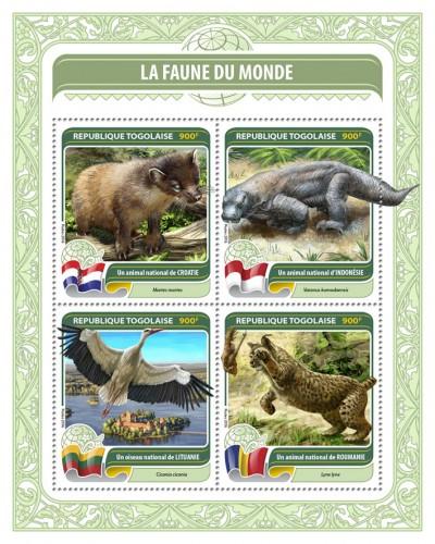 TOGO 2016 SHEET FAUNA OF THE WORLD WILDLIFE tg16404a