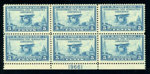 US Stamp #650 Aeronautics Conference 5c - Plate Block of 6 - MNH - CV $60.00