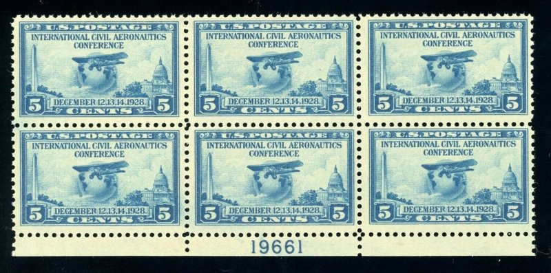 US Stamp #650 Aeronautics Conference 5c - Plate Block of 6 - MNH - CV $60.00