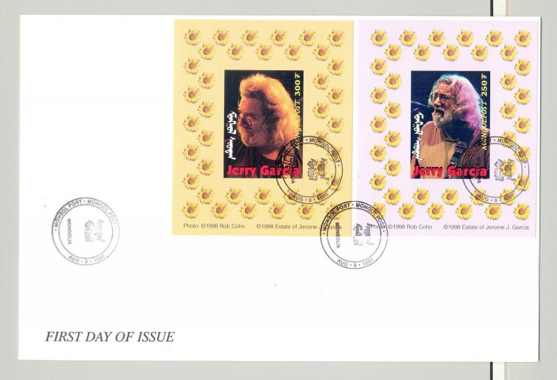 Mongolia #2327, 2328, 2329a-i Jerry Garcia, Music 11v S/S on 6 FDC