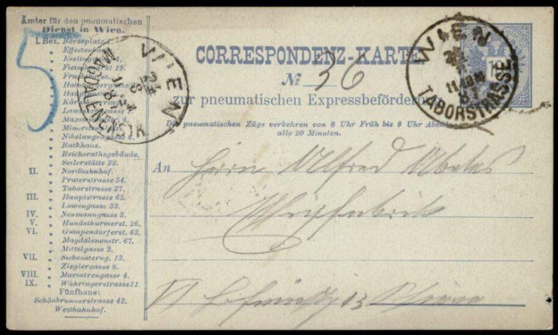 Austria Empire Rohrpost Pneumatic Mail Postal Stationary Card G69929