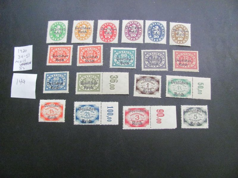 GERMANY 1920 MNH MI. 34-51 OFFICIALS SET 85 EUROS  XF  (147)