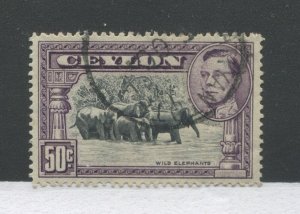 Ceylon KGVI 1942 50 cents perf 14 used