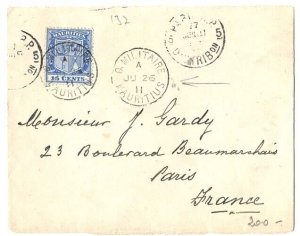 Mauritius 1911 Neat front to Paris franked 15c, fine Q.MILITAIRE cds