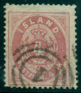 ICELAND #2 (2) 4sk carmine, used w/rare Danish #1 cancel scarce use