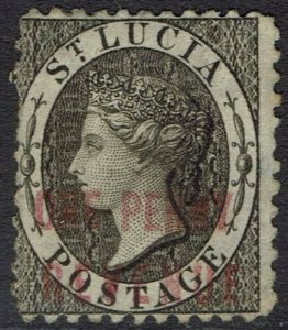 ST LUCIA 1882 QV ONE PENNY REVENUE PERF 12 POSTAL FISCAL NO GUM 