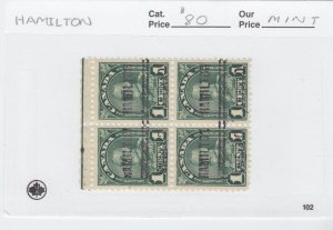 4-163b Die I margin block 4 MINT error uplft **HAMILTON Cat $80 Canada Precancel