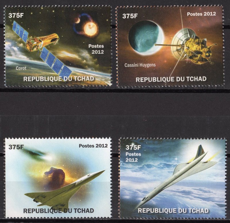 Chad 2012 50th. Anniv. of Sputnik 1/CONCORDE 40th.Anniv.Set (4) MNH