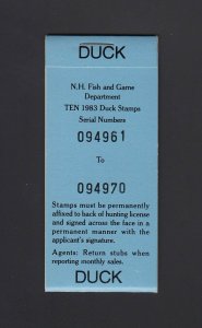 NEW HAMPSHIRE: #NH1 1983 $5.50 Wood Ducks COMPLETE BOOKLET OF 10, MNH