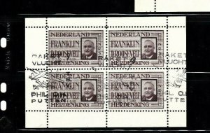 Netherlands 1946 Franklin D. Roosevelt FDR Rocket Mail Brown Sheet of 4 Stamps