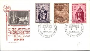 Vatican FDC 1963 - XI Cent Apostolate Holy C. Methodius - Roma Cachet - F30863