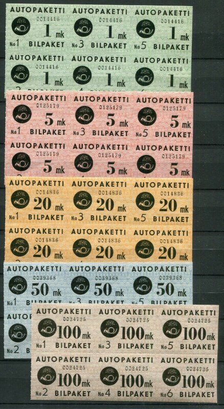 FINLAND 1949-1950 PARCEL POST AUTOPAKETTI BOOKLET BLOCKS OF 6 Q1-Q5 PERFECT MNH