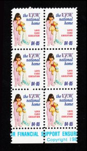 1984-85 VFW NATIONAL HOME ⭐ LOVE CARE EDUCATION ⭐ BLOCK OF 6 MNH-OG