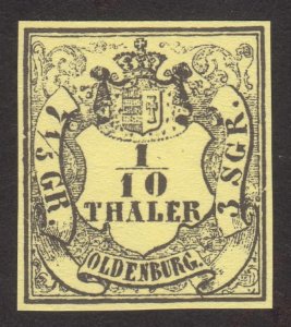 1852, Germany Oldenburg 1/10Th, MNG, Sc 3, FORGERY / REPRINT