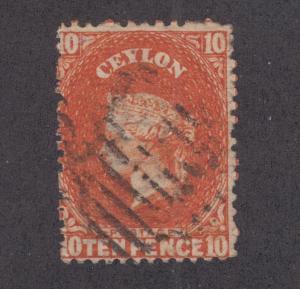 Ceylon SG 70bx used 1867 10p red orange Queen Victoria, watermark 6 reversed