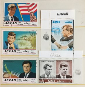 UAE Ajman Kennedy Brothers John, Robert & Edward 5 Different Used Stamps