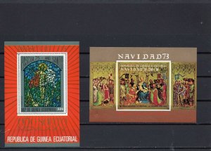 EQUATORIAL GUINEA 1973,1975 RELIGIOUS PAINTINGS SET OF 2 S/S MNH