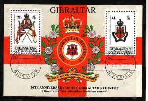 Gibraltar-Sc#548- id5-used sheet-Military-Gibraltar regiment-1989-