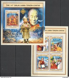 2016 Sierra Leone Great Humanists Dalai Lama Gyatso Kb+Bl ** Stamps St464