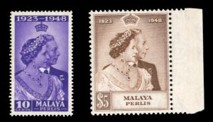 Malayan States - Perlis #1-2 Cat$33.50, 1948 Silver Wedding, set of two, ligh...