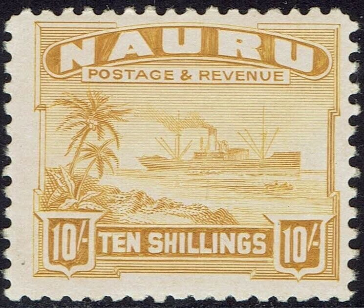 NAURU 1924 SHIP 10/- MNH ** SMOOTH PAPER 