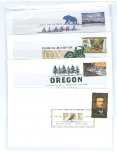 US 4374-4377 Alaska Statehood, Chinese New Year, Oregon Statehood, Edgar Allan Poe, first day of issue covers (4)