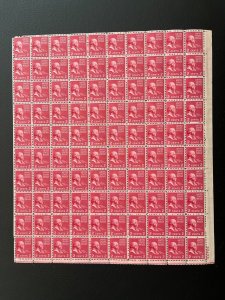 SCOTT 806 ,2C STAMP JOHN ADAMS SHEET OF 100 MNH OG BCV $29 with problem