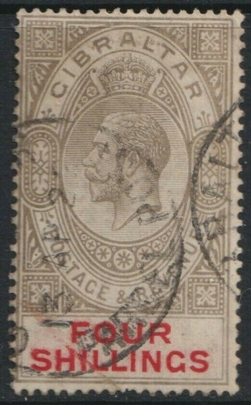 Gibraltar Sc# 73 KGV 1912 Used 4/ issue WMK 3 CV $65.00 