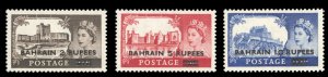 Bahrain #96-98 Cat$36.75, 1955 Surcharges, set of three, never hinged