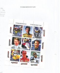TURKMENISTAN - 1999 - Formula 1, Drivers - Perf 9v Sheet - M L H - Private Issue