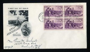 # 904 Block of 4 First Day Cover addressed with Artcraft cachet dated 6-1-1942