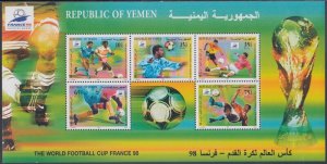 YEMEN Sc # 721a CPL MNH S/S of 5 DIFF 1998 WORLD CUP SOCCER CHAMPIONSHIPS