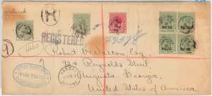 57277 - BAHAMAS - POSTAL HISTORY: WAR TAX stamps on REGISTERED COVER to USA 1919