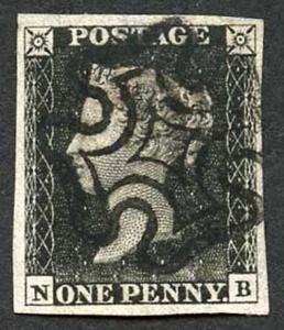 Penny Grey Black (NB) Plate 6 Superb Four Margins STUNNING CROSS