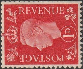 Great Britain #236a 1d Scarlet KGVI Head UNUSED-VF-OG-H.wmk sideways