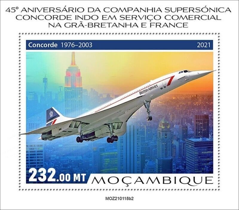 Mozambique - 2021 Concorde 45th Anniversary - Stamp Souvenir Sheet - MOZ210118b2