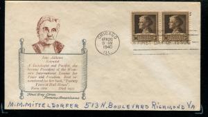 878 - 15b 10c pair Famous American Jane Addams Holland FDC