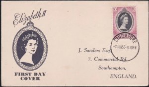 SINGAPORE 1953 coronation commem FDC.......................................B2733