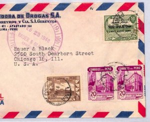 PERU Air Mail Cover Lima 1948 USA Chicago {samwells-covers}YU177