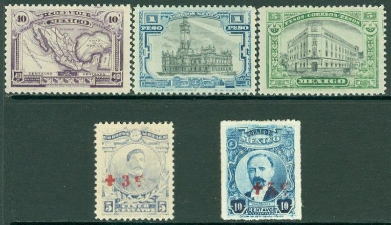 EDW1949SELL : MEXICO 1918-20 Scott #626-28 Also #B1-2 VF, Mint OG. Catalog $161.