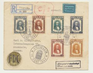 GREENLAND 1944 SIGURDSSON SET ON CENSORED FIRST DAY COVER SC#246-51  (SEE BELOW)