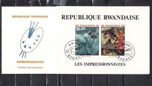 Rwanda, Scott cat. 988 A. Degas Painting, Ballet shown. Long First day cover